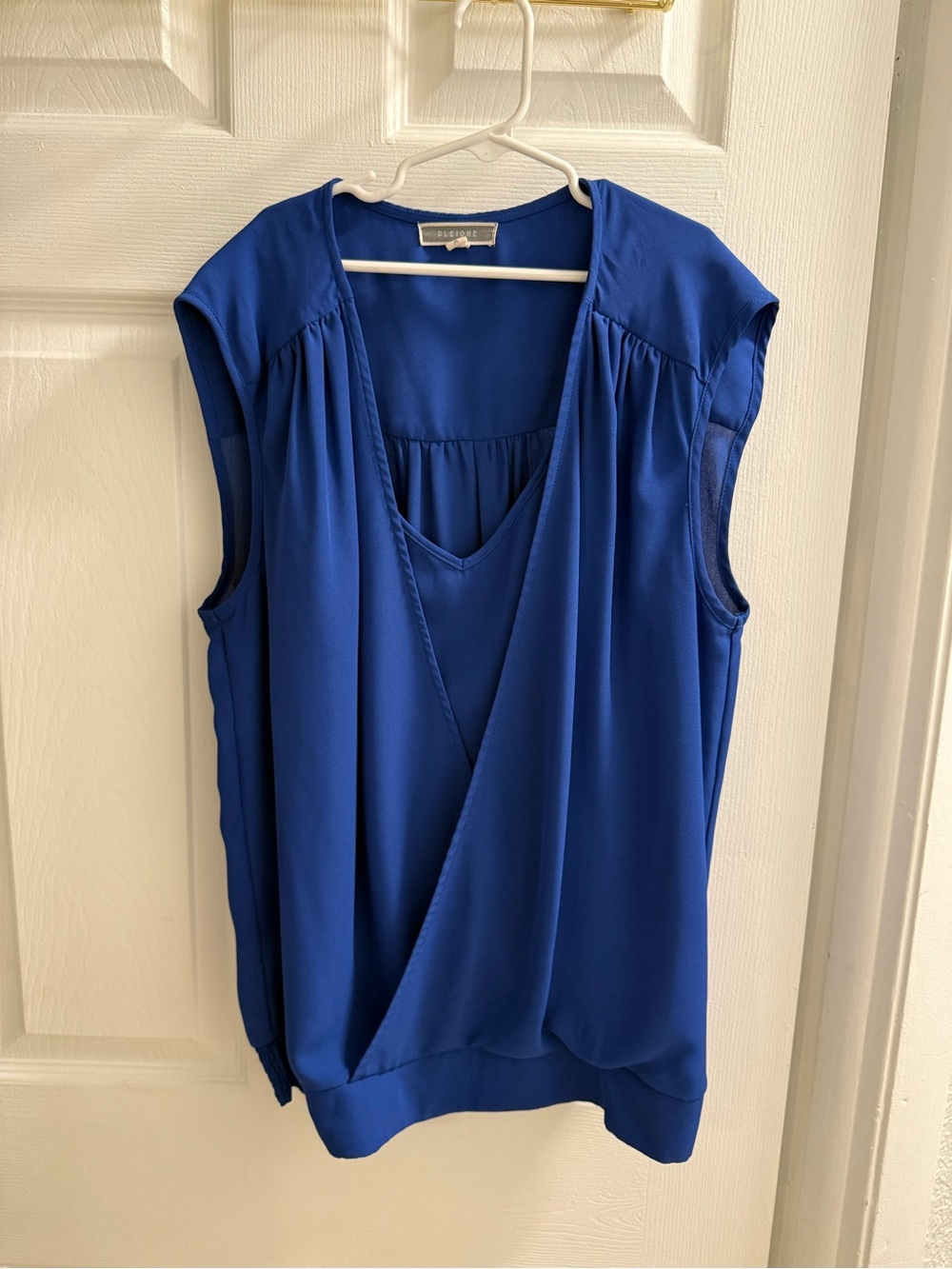 Pleione Royal Blue Sleeveless Surplice Blouse